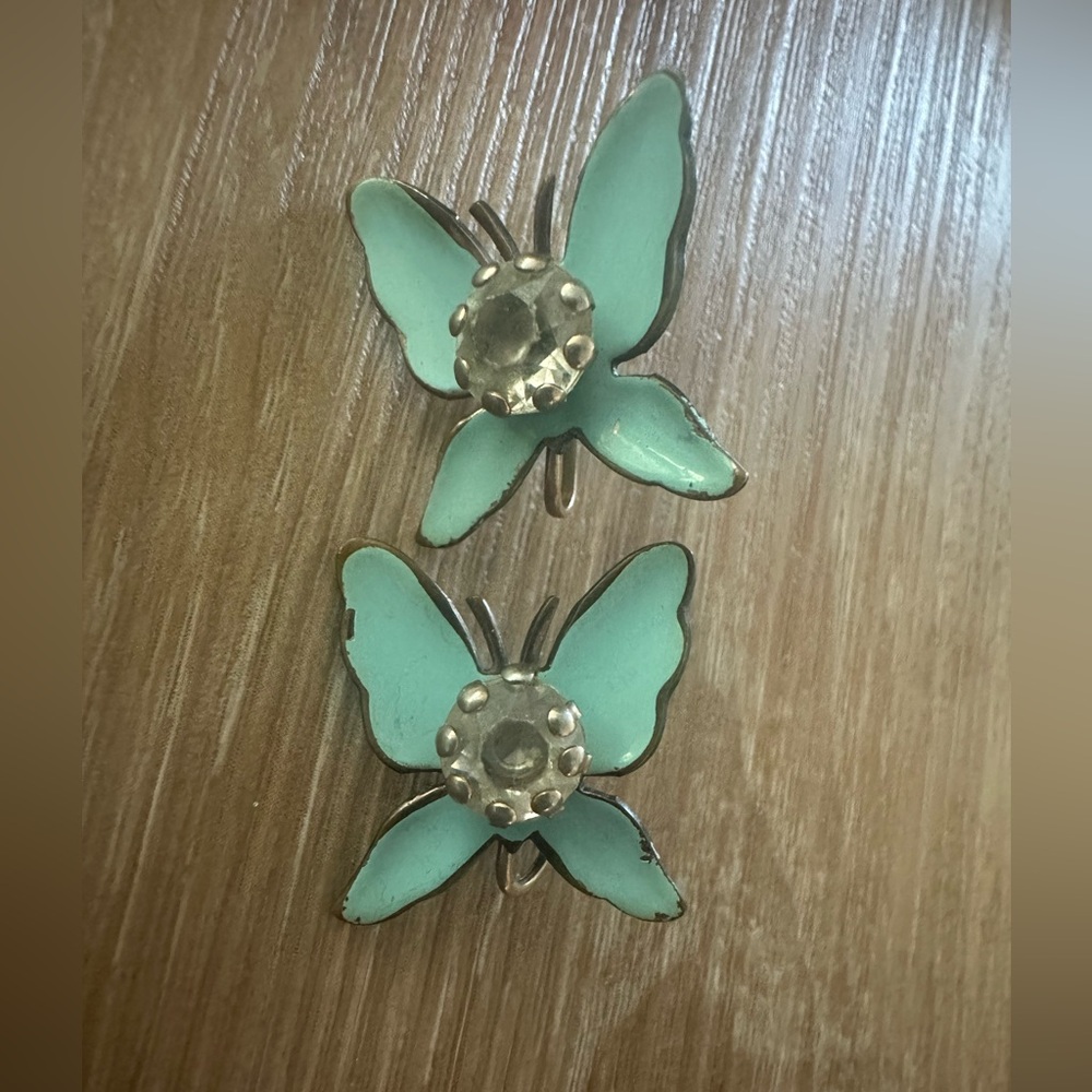 Vintage Enamel Butterfly Screw Back Earrings